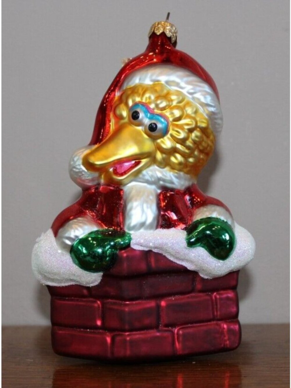Kurt S. Adler Big Bird Polonaise Glass Christmas Ornament In Santa Outfit With O